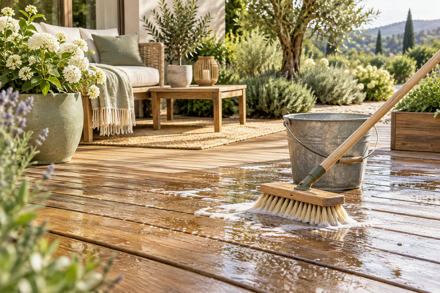 Frühjahrsputz im Garten - Die Terrasse richtig reinigen